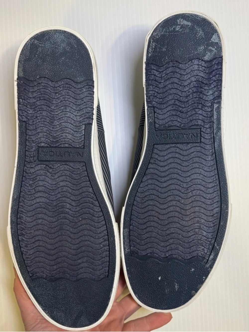 Nautica Nautical Preppy Doubloon Mens 13 Navy Blue Striped Boat Shoes Slip On